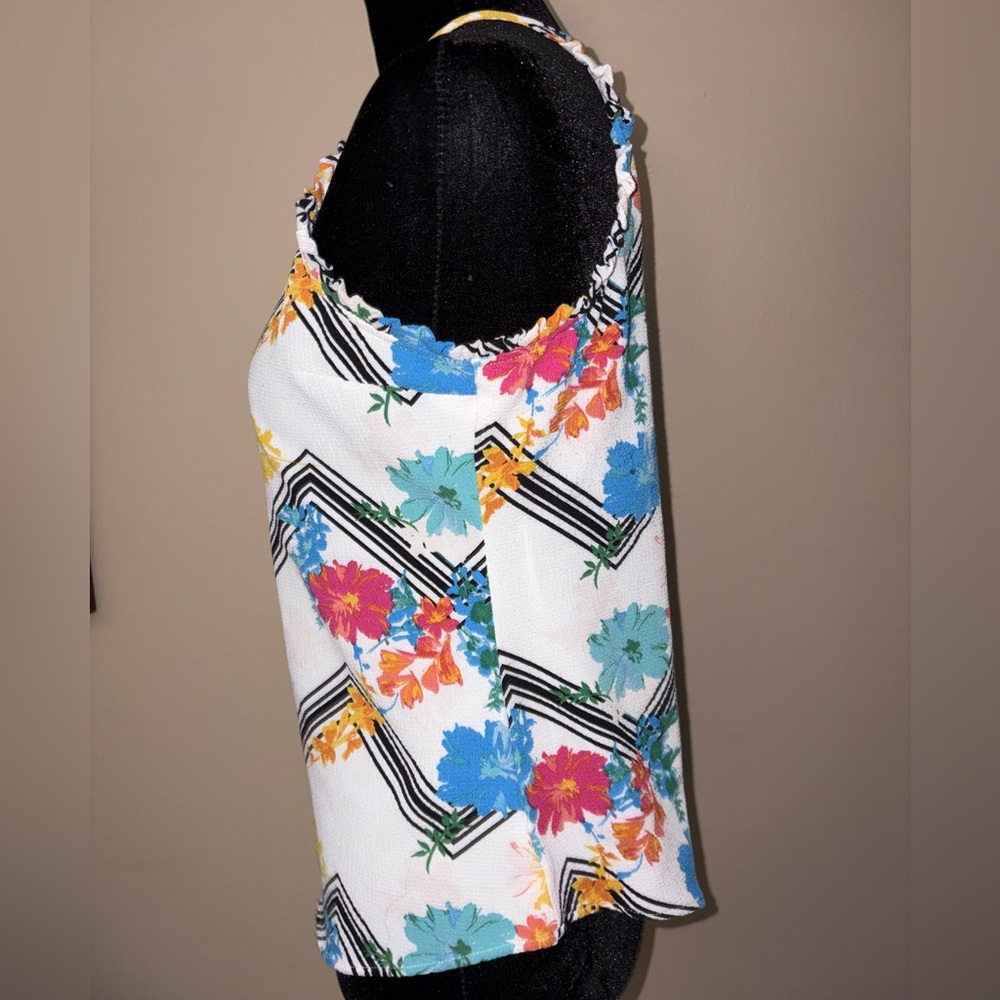Candie's Floral Chevron Tank Top - White, Blue, Black and Yellow - Picture 7 of 8